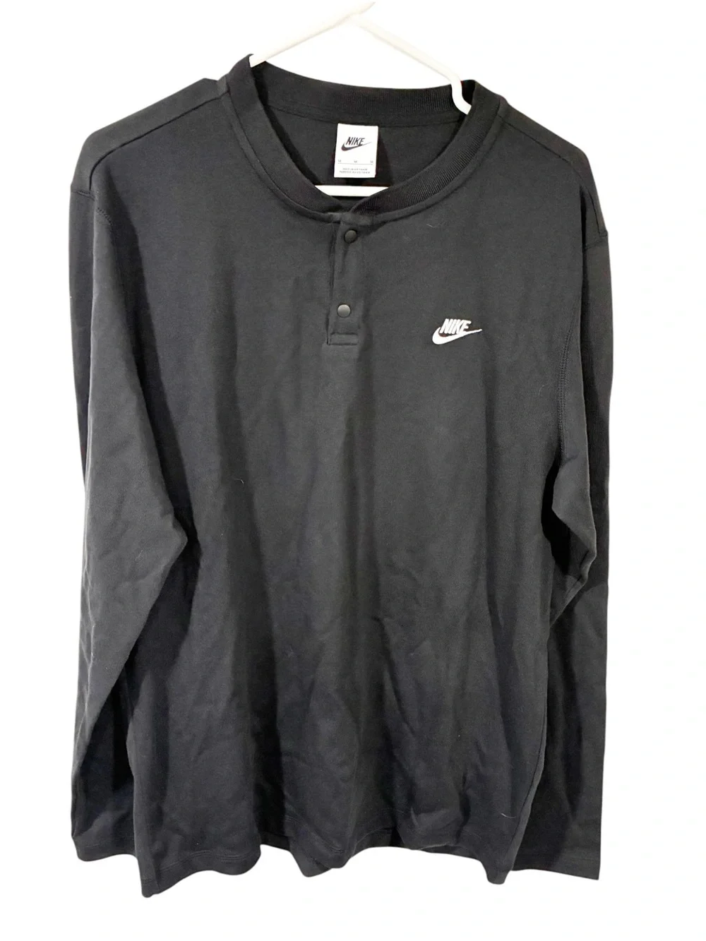 Nike Men's Club Fleece Black Long Sleeve Henley Shirt Size Medium